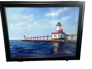 Original Pastel Chalk Painting “St Joseph, MI. Lighthouse” by William Jensen. - Picture 1 of 12