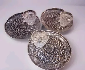 Anchor Hocking Wexford Glass Snack Set Plates & Cups Set of 3 - Picture 1 of 4