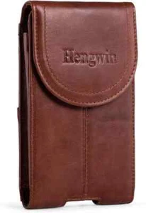 Belt Clip Holster Pouch Hengwin Genuine Leather Phone Case with Brown - Picture 1 of 2