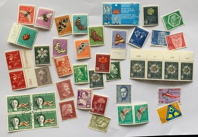 Lot varié 40 timbres Suisse neufs** ou neufs* ou FDC ou oblitérés. Voir photos - Photo 1/3