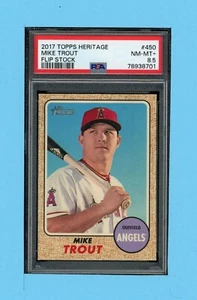 2017 TOPPS HERITAGE #450 MIKE TROUT FLIP STOCK PRINT RUN OF ONLY 5 PSA 8.5 - Picture 1 of 2