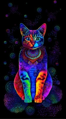 Feline Drive Fabric WILDCAT Rainbow Cat Panel Black - Sold by the Panel - Изображение 1 из 4