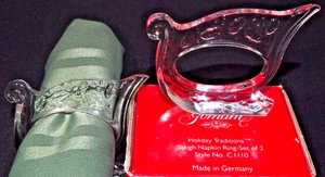 Set/2 Vintage Gorham Lead Crystal Christmas Sleigh Napkin Rings-Made In Germany - Picture 1 of 5