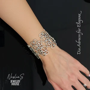 Bracciale largo tono argento intrecciato organico collier stile fantasia - Foto 1 di 11