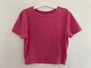 Wild Fable Kids Girls Solid Pink Soft Cotton Blend Crewneck Short Sleeve Shirt S - Picture 1 of 3