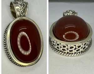 Unique VNT NOS Sterling Silver Handcrafted Thick Red Carnelian Pendant Heavy 24g - Picture 1 of 11