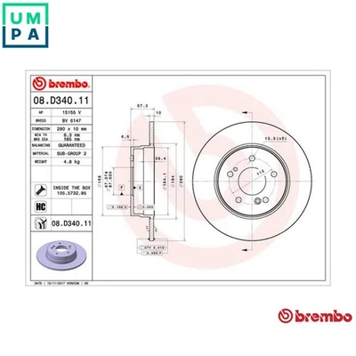 2x BRAKE DISC 08.D340.11 FOR MERCEDES-BENZ M 104.943 2.8L M 104.991 3.2L 6cyl SL - Image 1 of 4