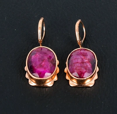 Созданные в лаборатории серьги ручной работы из блестящей меди с рубинами богемные ювелирные изделия - Изображение 1 из 4