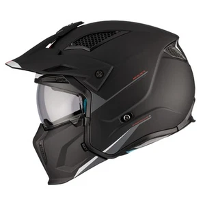 MT STREETFIGHTER S PLAIN BLACK MATT MOTORCYCLE HELMET WITH REMOVABLE CHIN BAR - Picture 1 of 12