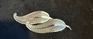Beau sterling silver textured leaf brooch pin 3"L X 1" W BEAUTIFUL - Picture 1 of 3