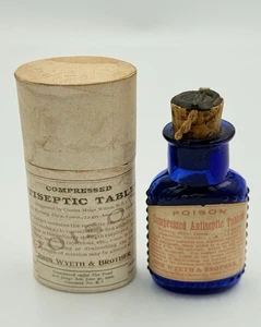 Vintage POISON Bottle Compressed Antiseptic Tablets JOHN WYETH w/ Box EMPTY - Picture 1 of 8