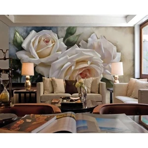 GK Wall Design 3D White Rose Nordic Removable Wallpaper Cream H:35" x W:55" - Picture 1 of 3