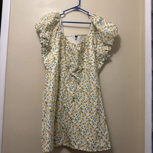 Old Navy Mini Length Dress Puff Sleeve Yellow Ditsy Floral Cottagecore NWT 3X - Picture 1 of 11