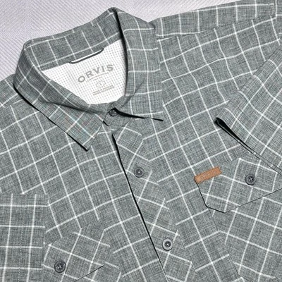 Orvis Windowpane Plaid Performance Button Up Dual Pocket Tech Shirt Size Large - Image 1 of 4