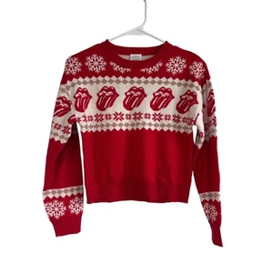 Kids Rolling Stones Sweater Holiday Christmas Rock Band Graphic Red L 10/12 - Picture 1 of 6