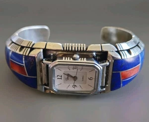 Correa de reloj de colección Gilbert Nelson Navajo plata esterlina lapislázuli/ostra puño 61,8 gr. - Imagen 1 de 11