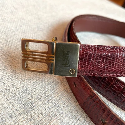 Vintage Yves Saint Laurent Belt Womens 35 Burgundy Leather Reversible Reptile - Image 1 of 4