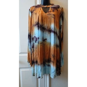 Nuevo con etiquetas Vestido Túnica Loveriche Tie-dye Talla Mediana Marrón Azul Negro Mangas Largas  - Imagen 1 de 12