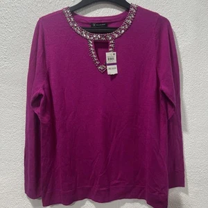 INC Womens Embellished Keyhole Sweater Sz XXL Magenta NWT Wool Will - Picture 1 of 11
