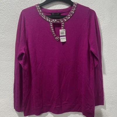 INC Womens Embellished Keyhole Sweater Sz XXL Magenta NWT Wool Will - Image 1 of 4