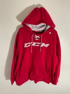 CCM Red Hoodie Sweatshirt 2XL Relaxed Fit With Lace-Up Neck & Hood For Cold Weat - Picture 1 of 3