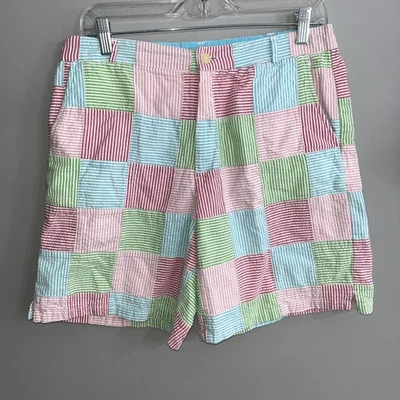 Pantalones Cortos Orvis Seersucker Para Mujer Patchwork Talla 10 Frente Plano con Bolsillos Algodón Foto 1 de 4