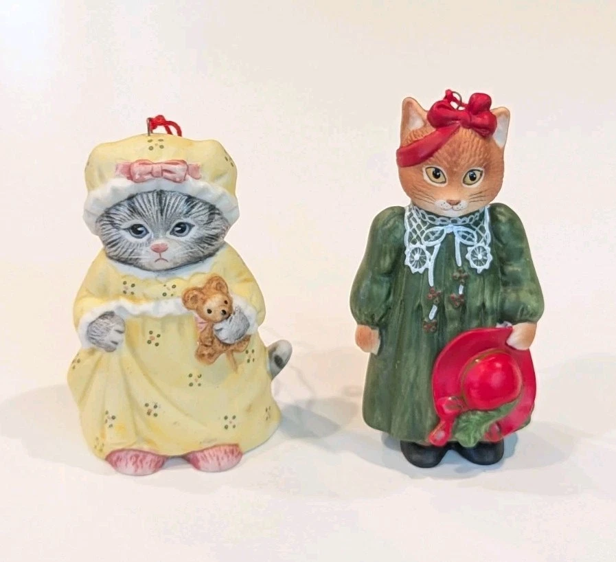 Vintage Lot Of 2 Kitty Cucumber Ornaments Schmid Shackman Fraser 1985 - Image 1 of 4