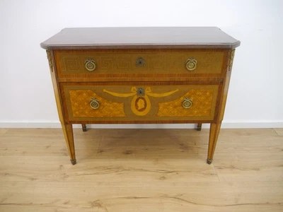 Biedermeier Kommode Louis Seize Intarsien Bronze Beschläge Marmorplatte um 1940 - Bild 1 von 4