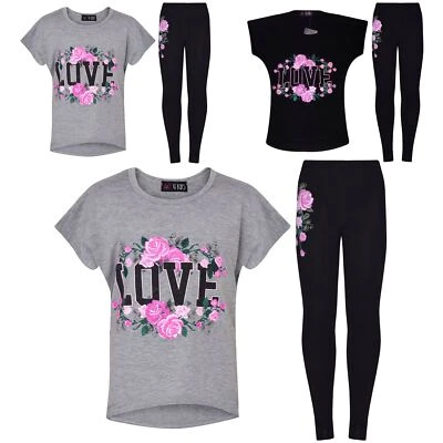 A2Z 4 KIDS® Kinder Mädchen Liebe Rosen Blumendruck T-Shirt Top & Legging Outfit Set 5-13 Jahre