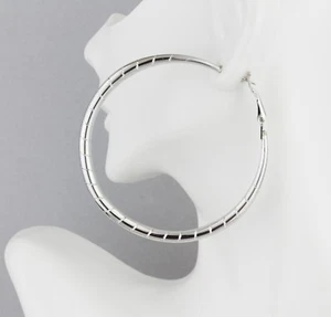 Silver Big hoop earrings hoops hollow lever back post large wide 2 3/8" wide - Picture 1 of 8