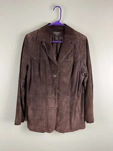Vintage Y2K Studio by Liz Claiborne Brown Suede Button Up Blazer Jacket Size XL - Picture 1 of 11