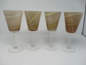 Vintage Art Deco Wine Glasses Set of 4 Soft Brown Colors Unique 8 1/4" Tall - Picture 1 of 7