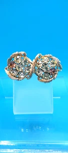 Vintage Lisner Signed Rhinestone Screw Back Gold-Tone Earrings - Picture 1 of 5