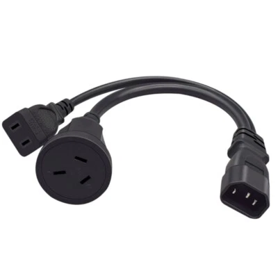 Y-splitter Adapter Line IEC320 C14 Plug Male to 1-15R+AU Female Power Cord Wire - Image 1 of 4