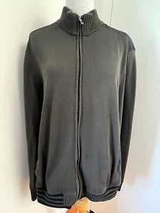 Hugo Boss Men’s Zip Front Cardigan Sweater Jacket Khaki Green Black Sz XL ITALY - Picture 1 of 14