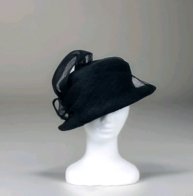 Debenhams Hat Caja Sombrero/Fascinator Fibras Naturales Rígido Color Negro Lazo - Imagen 1 de 4