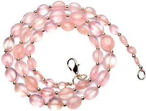Natural Gem Morganite 7x5 to 10x8mm Size Oval Shape Nugget Beads Necklace 18" - Picture 1 of 4