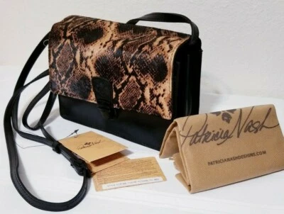 NWT PATRICIA NASH LANZA Python Haircalf CONVERTIBLE CROSSBODY BLACK LEATHER BAG - Image 1 of 4