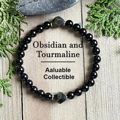 6 mm Edelstein Obsidian Turmalin Perlen Armband Kugelarmband - Bild 1 von 3