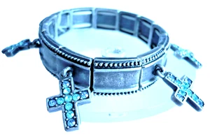 elastisches Kreuz Armband mit Strass türkis ModeSchmuck silber NEU + TOP - Bild 1 von 3