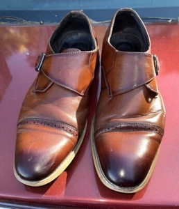 Size 9.5M - Stacy Adams- Plain Toe Monk Strap - Brown Leather Dress Shoes - Picture 1 of 6