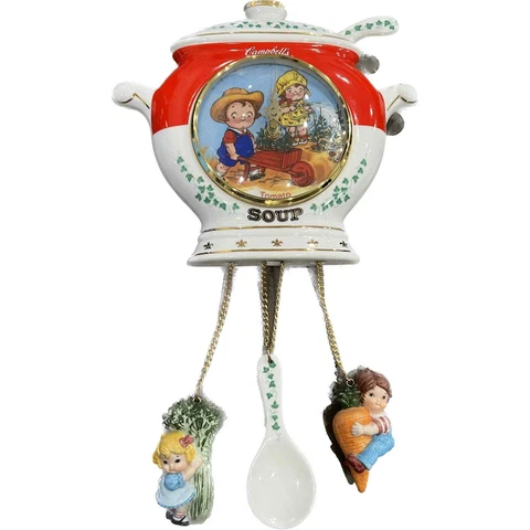 Vintage Campbell Kids Tomato Soup Porcelain Wall Clock Works & Keeps Time 1997 Cover