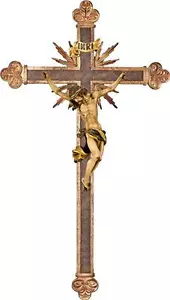 CRISTO BAROCCO SU CROCE BAROCCA IN LEGNO SCOLPITO CON RAGGI IN STILE ANTICATO - Imagen 1 de 1
