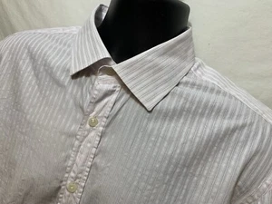 BURBERRY BUTTON UP DRESS SHIRT 17 1/2 Purple WHITE STRIPE Seersucker MENS L/S 44 - Picture 1 of 6