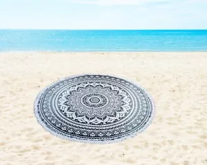 Round Tablecloth Picnic Sheet 48" Hippie Beach Round Cotton Tapestry - Picture 1 of 5
