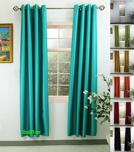 Tribeca Faux Silk Window Curtain Panel with 8 Grommets, Size 56" X 84", By THF - Picture 1 of 29