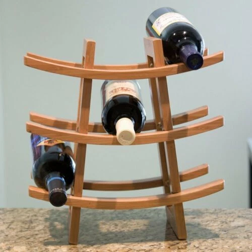 Lipper International 9-Bottle Bamboo Wine Rack, Kitchen Storage Display. NEW! - Image 1 of 2
