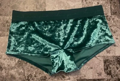 CALCINHA BOYSHORT RARA VICTORIA'S SECRET ROSA S VERDE VELUDO ESMAGADO FAIXA GROSSA - Imagem 1 de 3