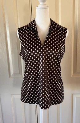 Camisa vintage a lunares para mujer marrón talla pequeña mediana años 70 80 cuello sin mangas Foto 1 de 4