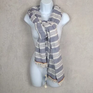 NWT Madewell Cape Scarf 38 x 70 Blue Stripe Cotton Fringe Coastal Boho Festival - Picture 1 of 8